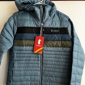 New Cotopaxi Women's Fuego Down hooded Jacket Denim Stripes- 800 fill NWT Sz M
